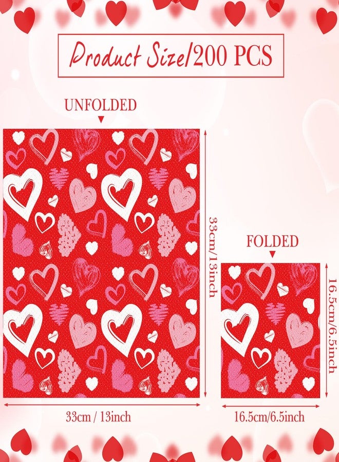 ReliThick 200 Pcs Valentine‘s Day Paper Napkins 13 x 13'' Red Heart Disposable Napkins Cocktail Engagement Napkins Dinner Lunch Red Heart Napkins for Valentine Wedding Anniversary Party Supplies - Image 2
